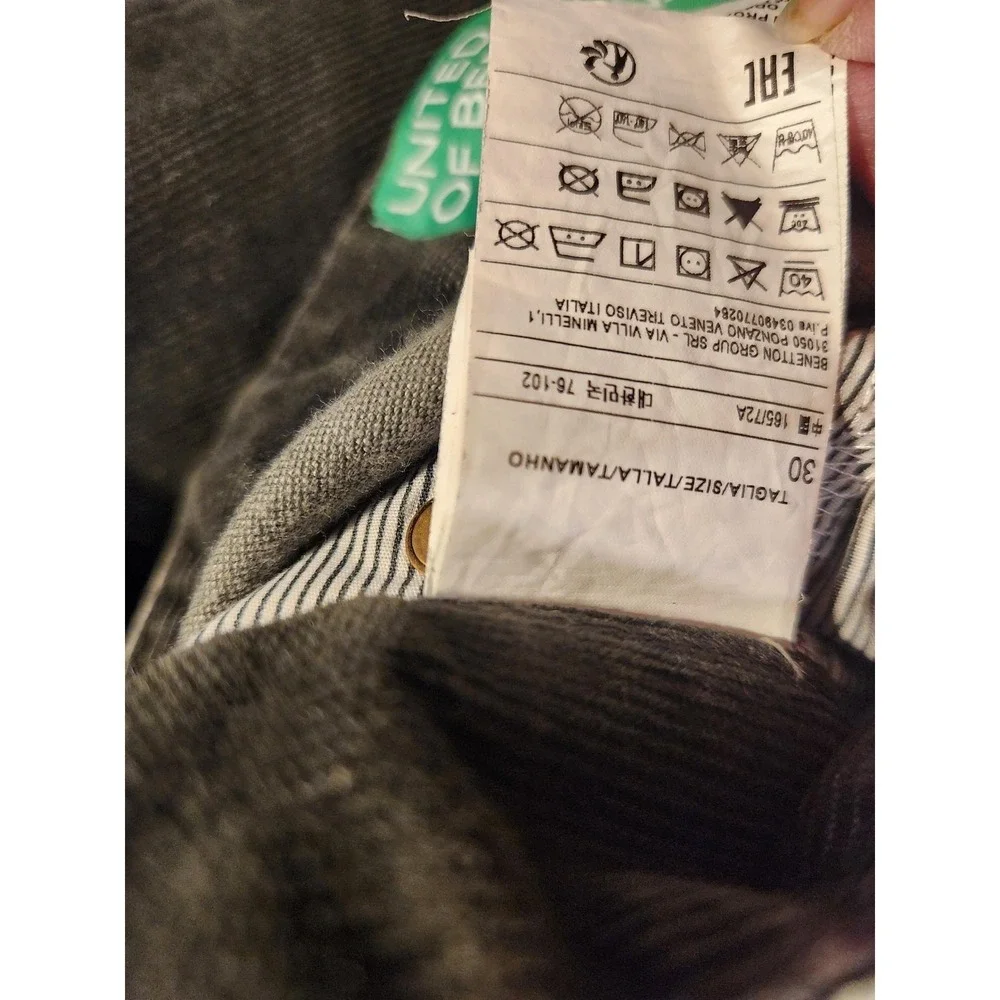 Vintage 90s United Colors Of Benetton Green Corduroy Pants Treviso Italy 30x28